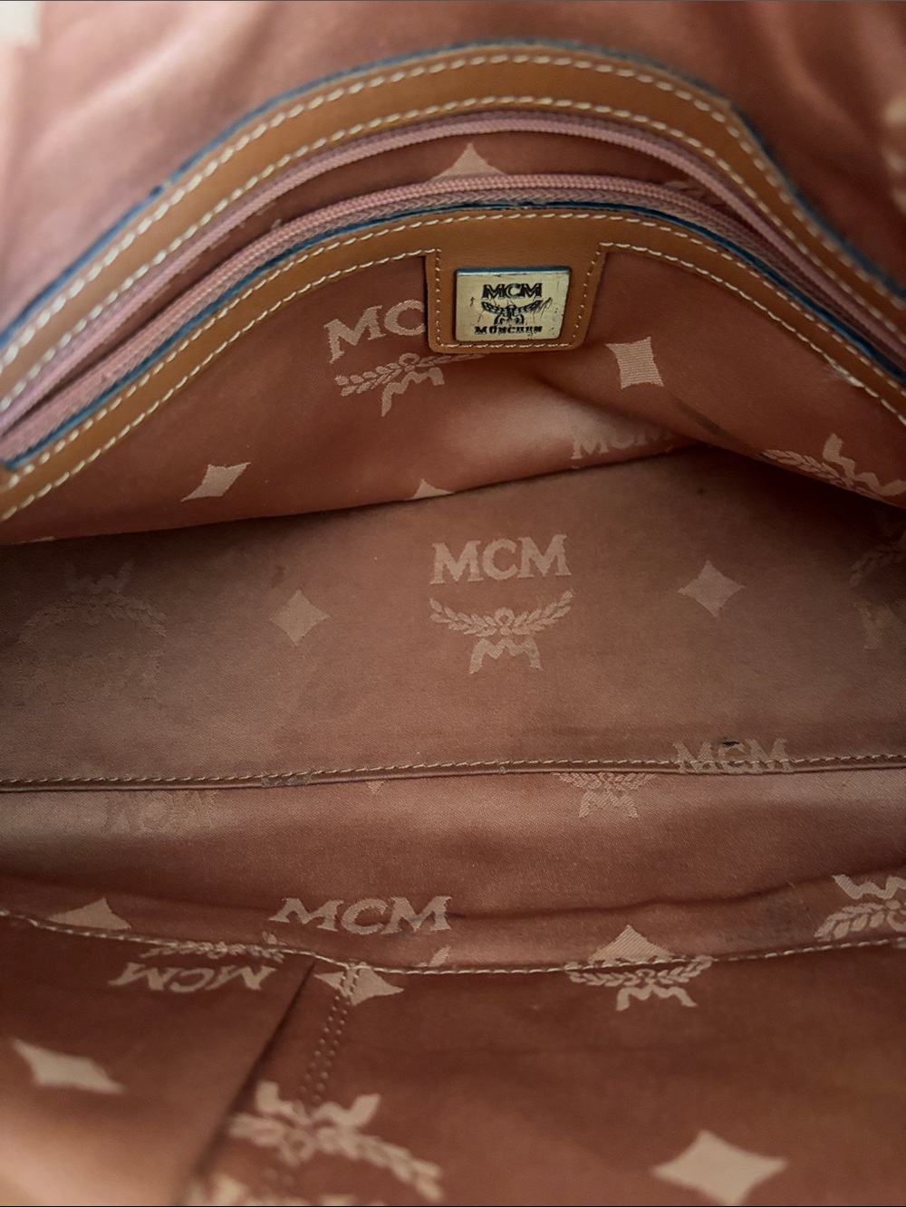 MCM Cognac Visetos coated canvas Logo Satchel w/2 Front Pockets - Picture 11 of 14